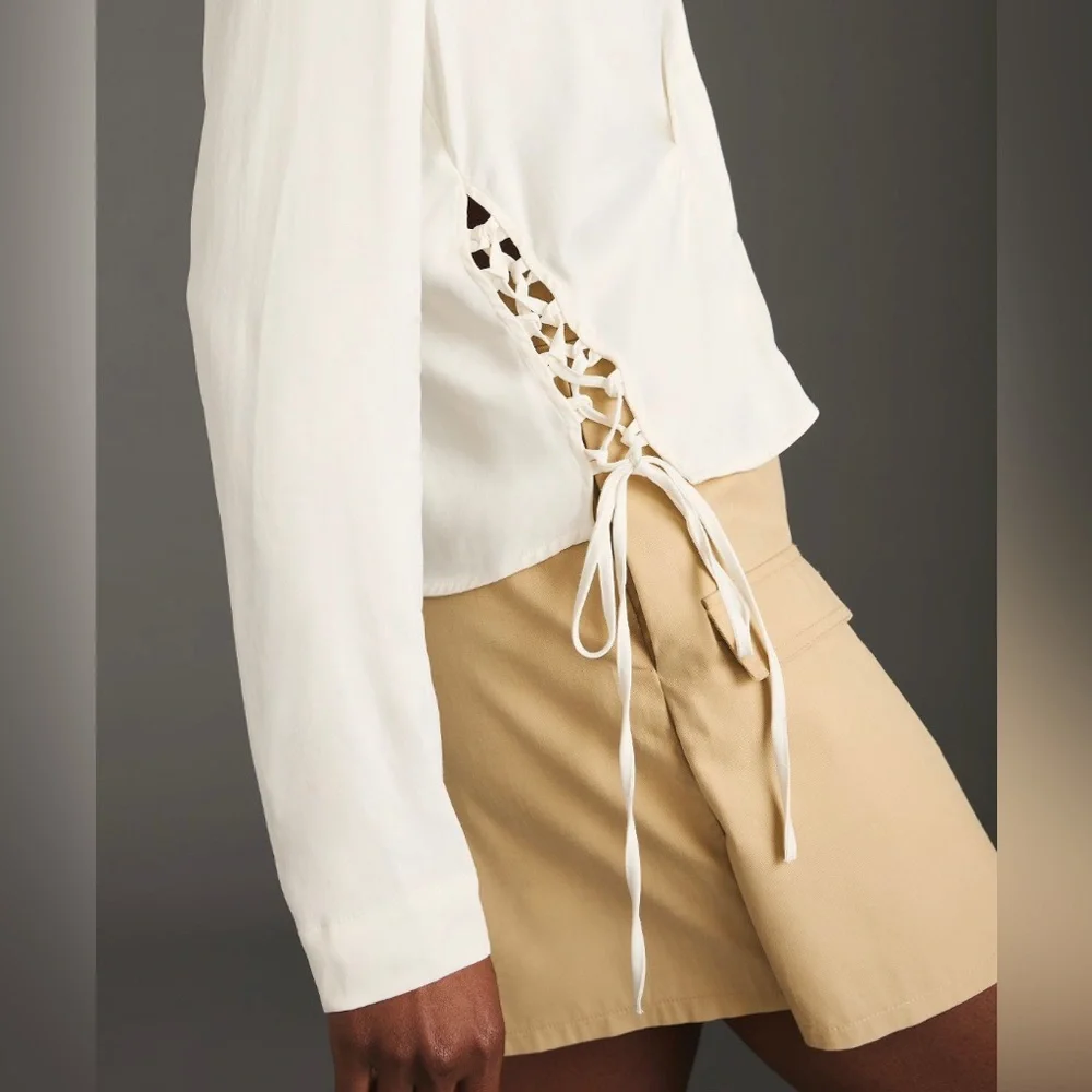 By Anthropologie Long-Sleeve Silky
Corset Blouse in White NEW - Picture 9 of 14